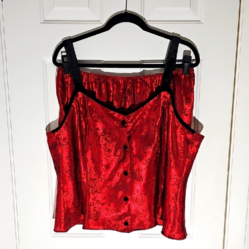 Sostanza Elegant Red Satin Women's Baby Doll PJS. Velvet Straps & Buttons. XXL
